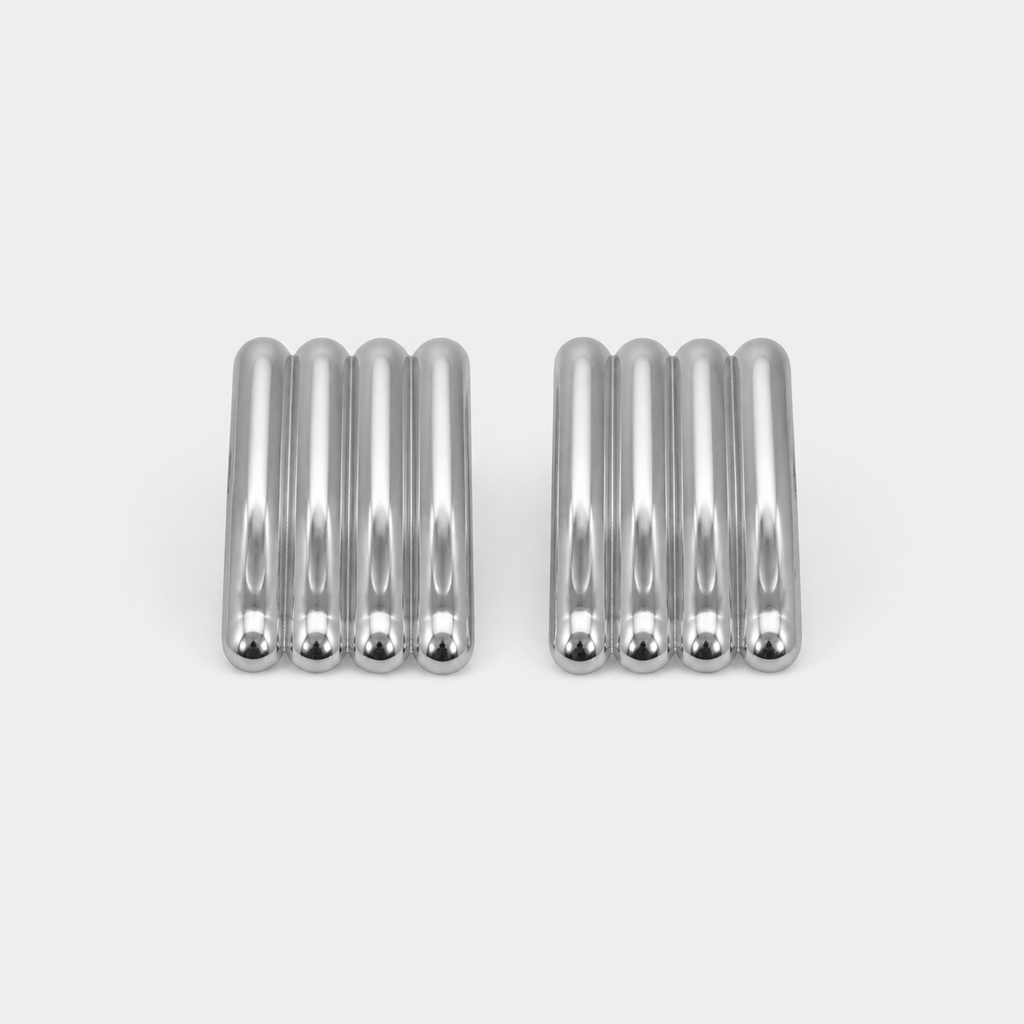 Artistic Silver Long Ribbed Earrings