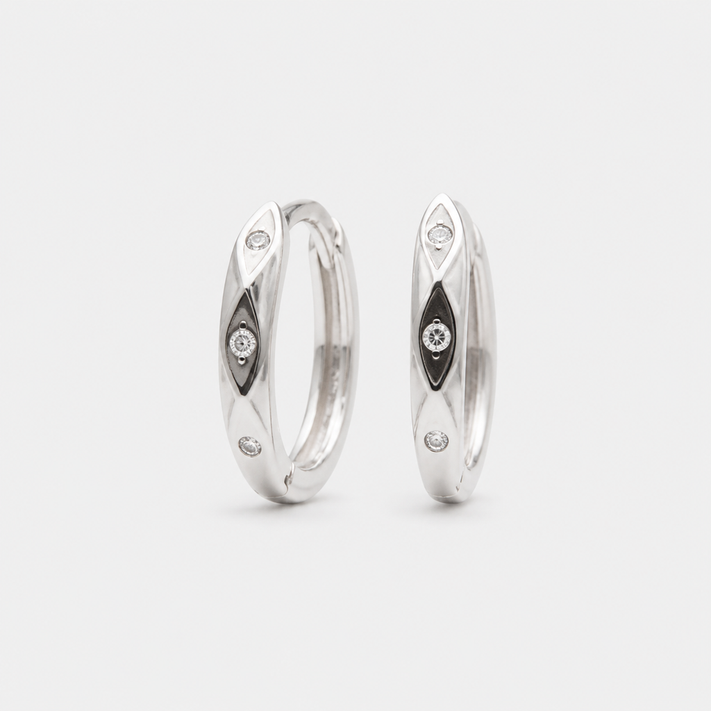 Silver Marquise Huggie Hoops