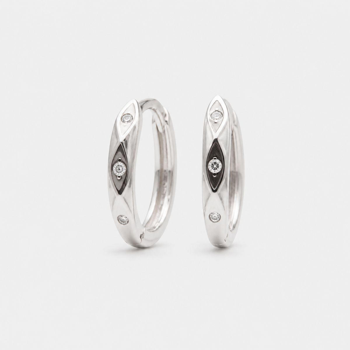 Silver Marquise Huggie Hoops