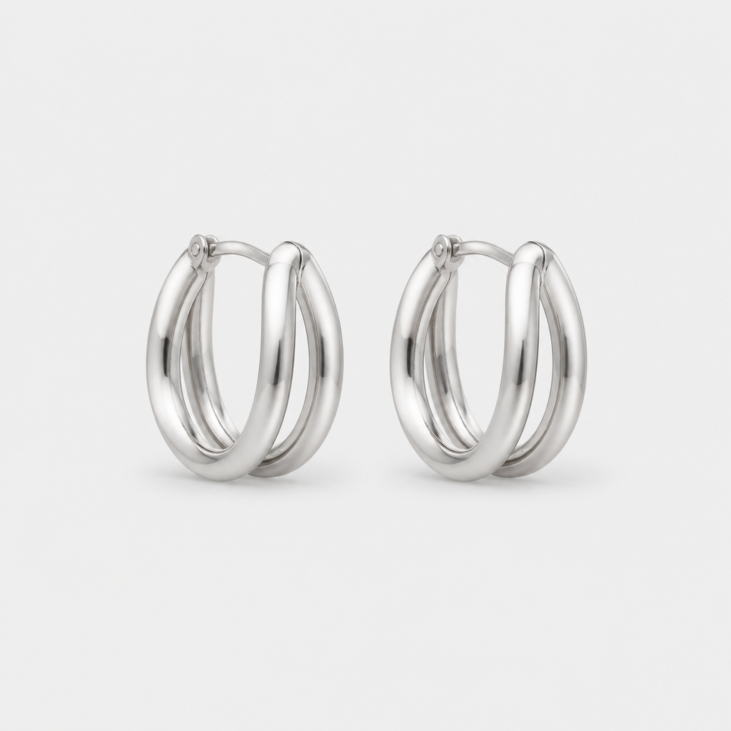 Set of 3 Pairs Silver Classic Rounded Hoops