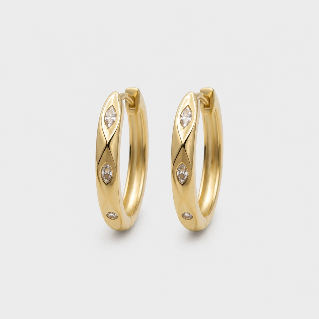 Gold Marquise Huggie Hoops