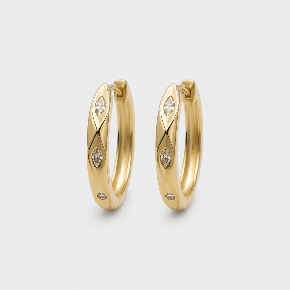 Gold Marquise Huggie Hoops