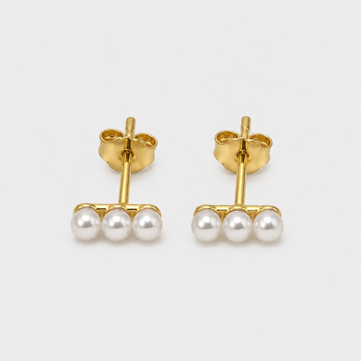 Elegant Trio Pearl Stud Earrings