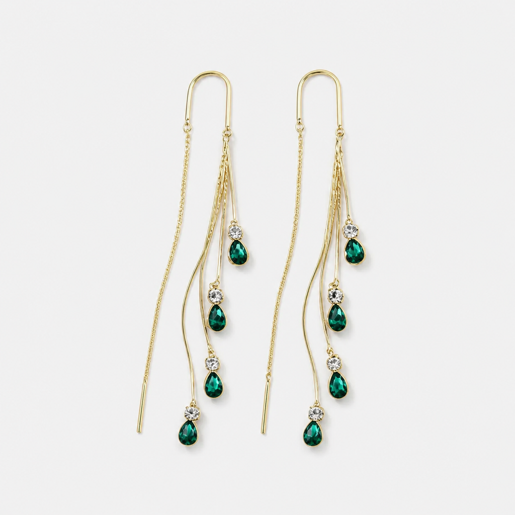 Green Rain Tassel Earrings