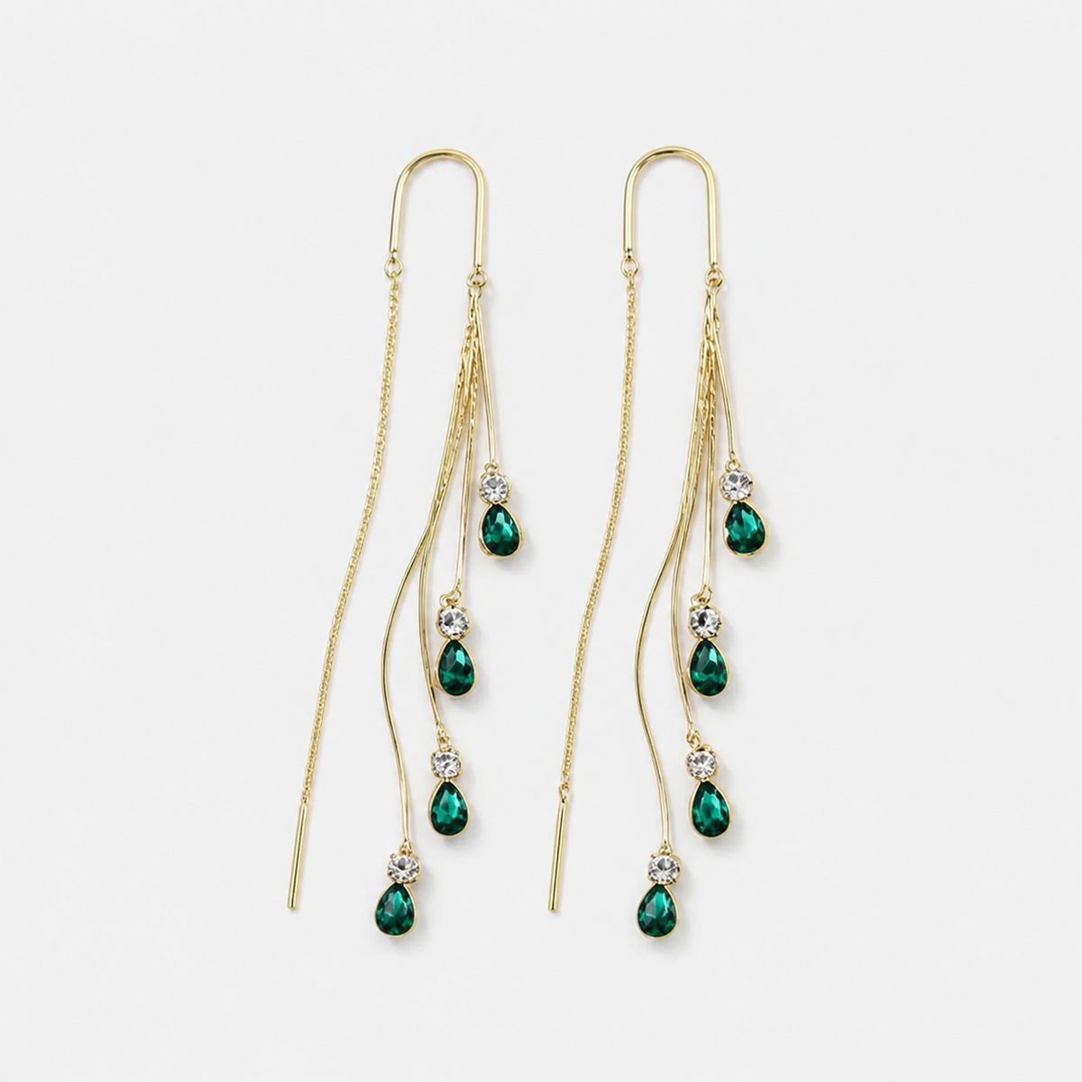 Green Rain Tassel Earrings