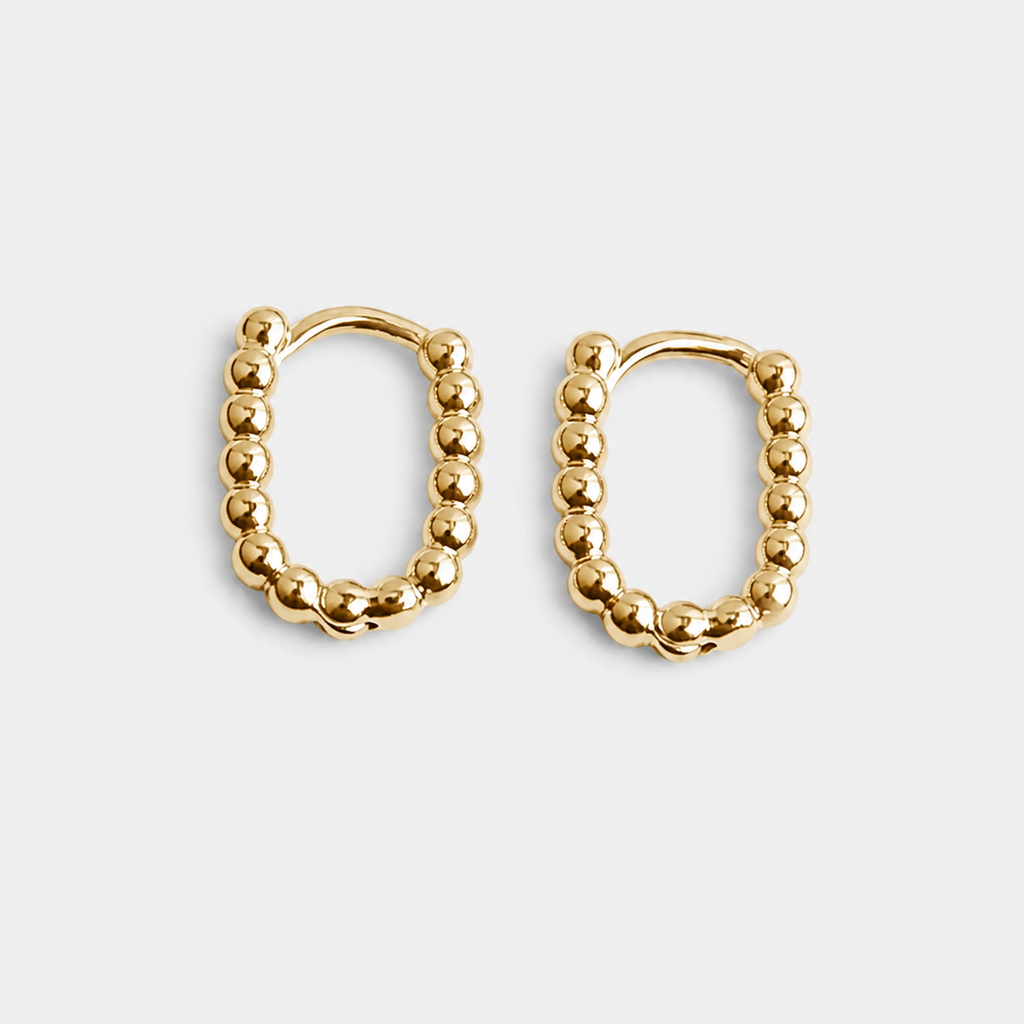 Beaded Oval Huggie Hoop Earrings