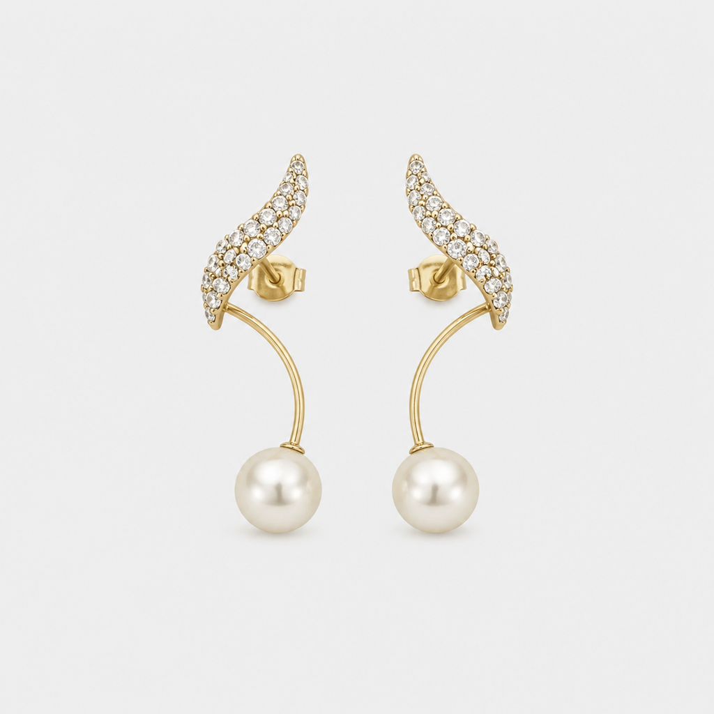 Elegant Pearl Drop Gold Earrings