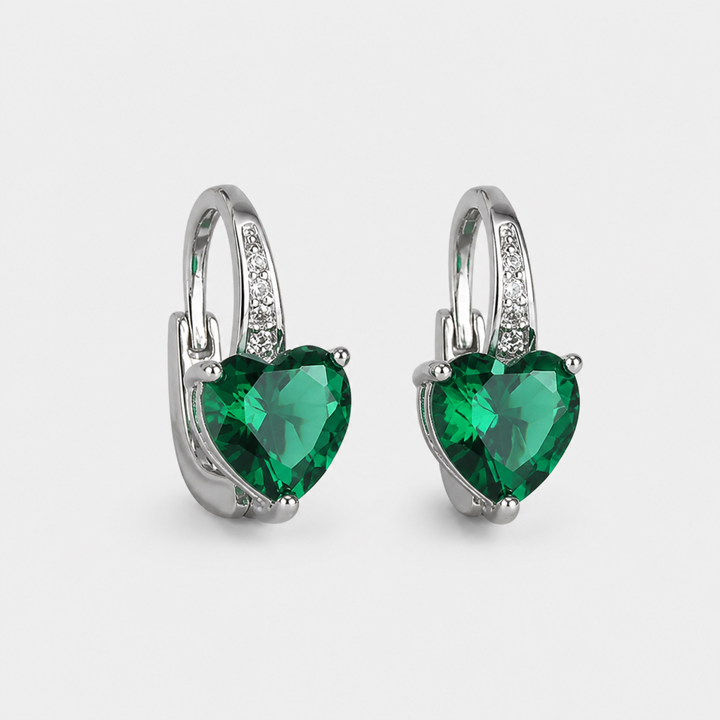 Emerald Heart Drop Earrings