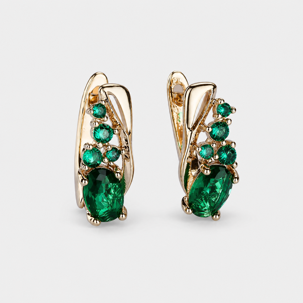 Emerald Gold Dangle Earrings
