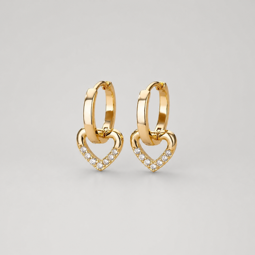 Hollow Zirconia Heart Earrings