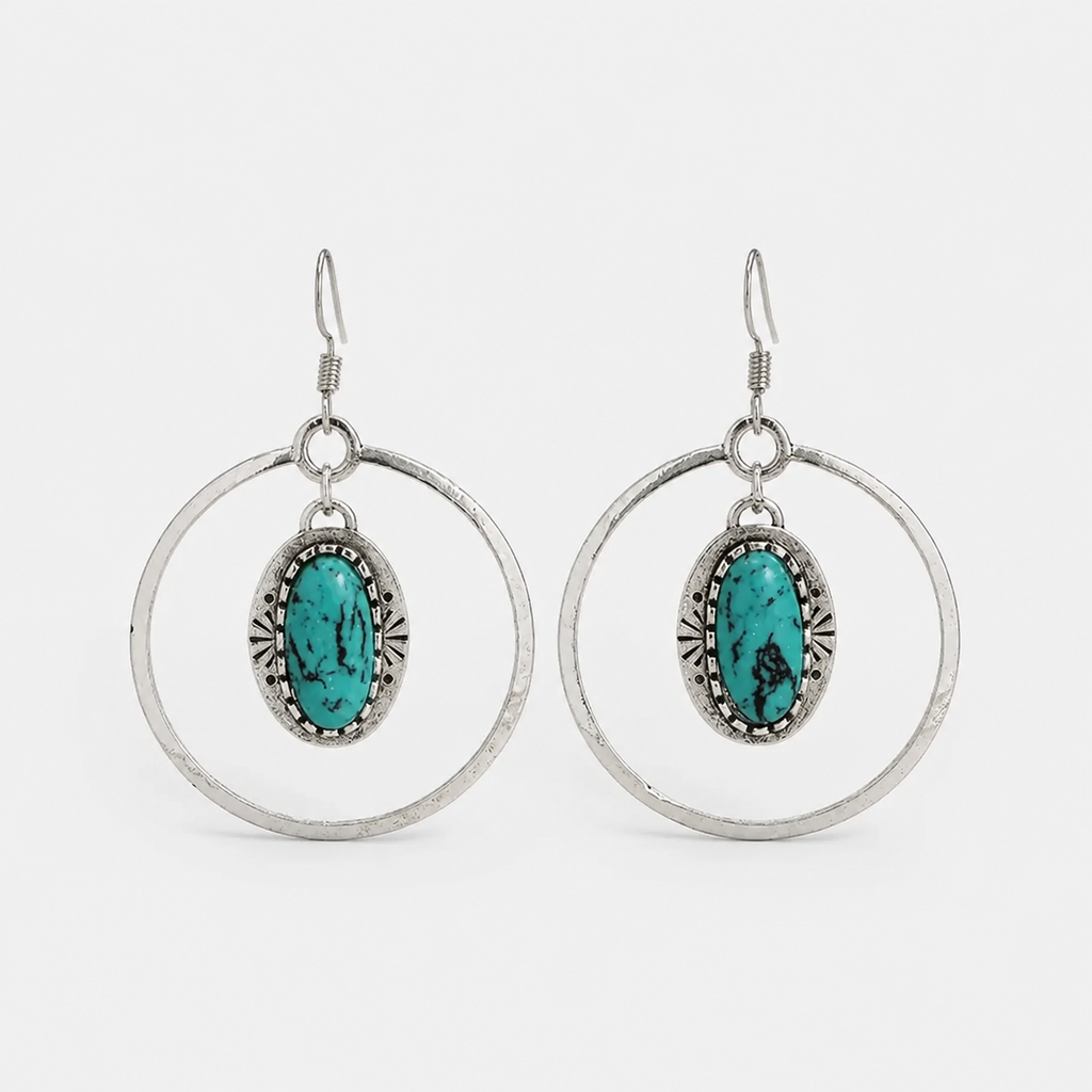 Vintage Silver Inlaid Turquoise Drop Earrings