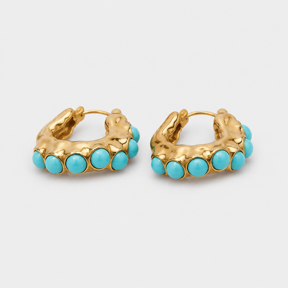Bold Turquoise Stone Sculpted Hoop Earrings