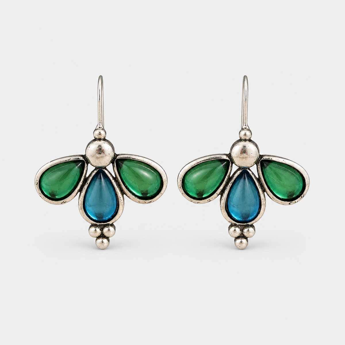 Emerald Wing Blue Teardrop Earrings