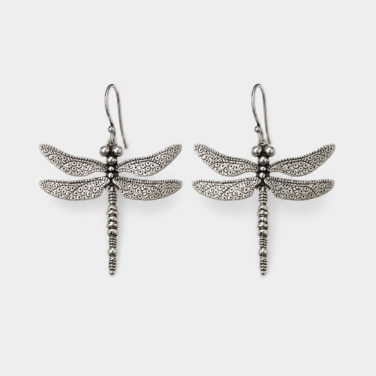 Silver Vintage Dragonfly Carved Pattern Retro Earrings