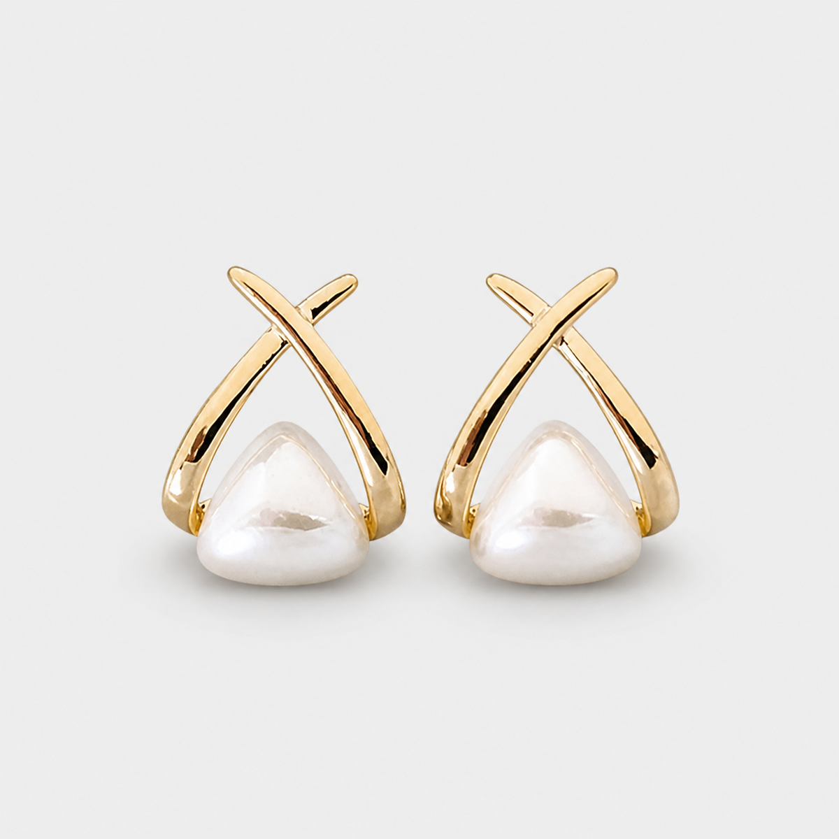 Vintage Cross Triangle Pearl Dropping Earrings