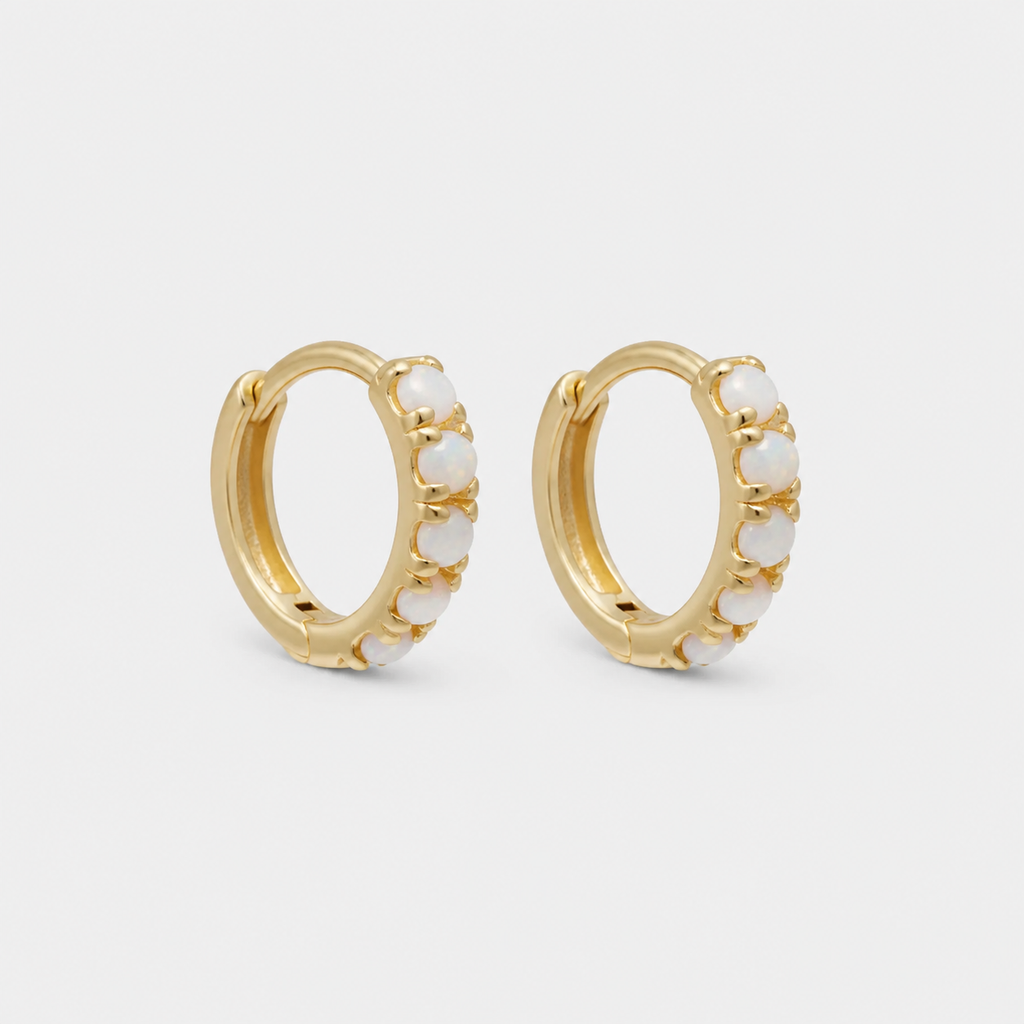 Gold Opal Huggie Hoops