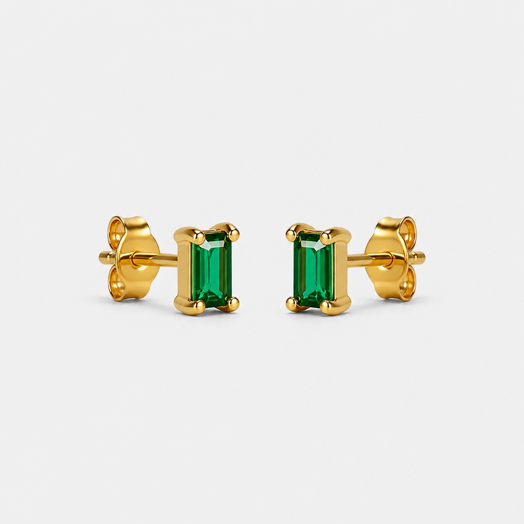 Emerald Cut Green Crystal Studs