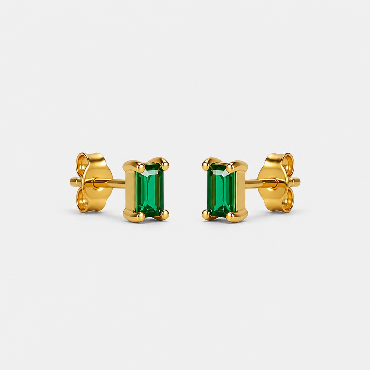 Emerald Cut Green Crystal Studs