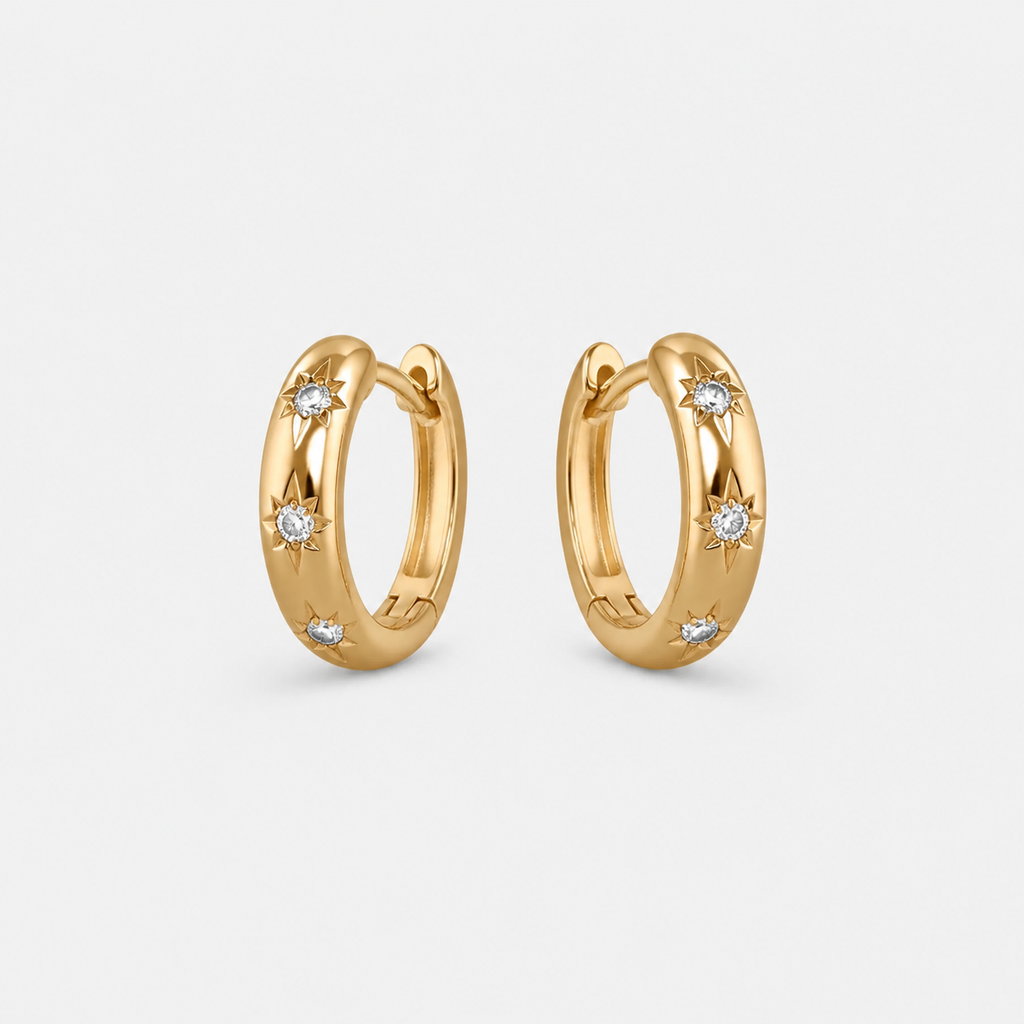 Everyday Embossed Star Hoops