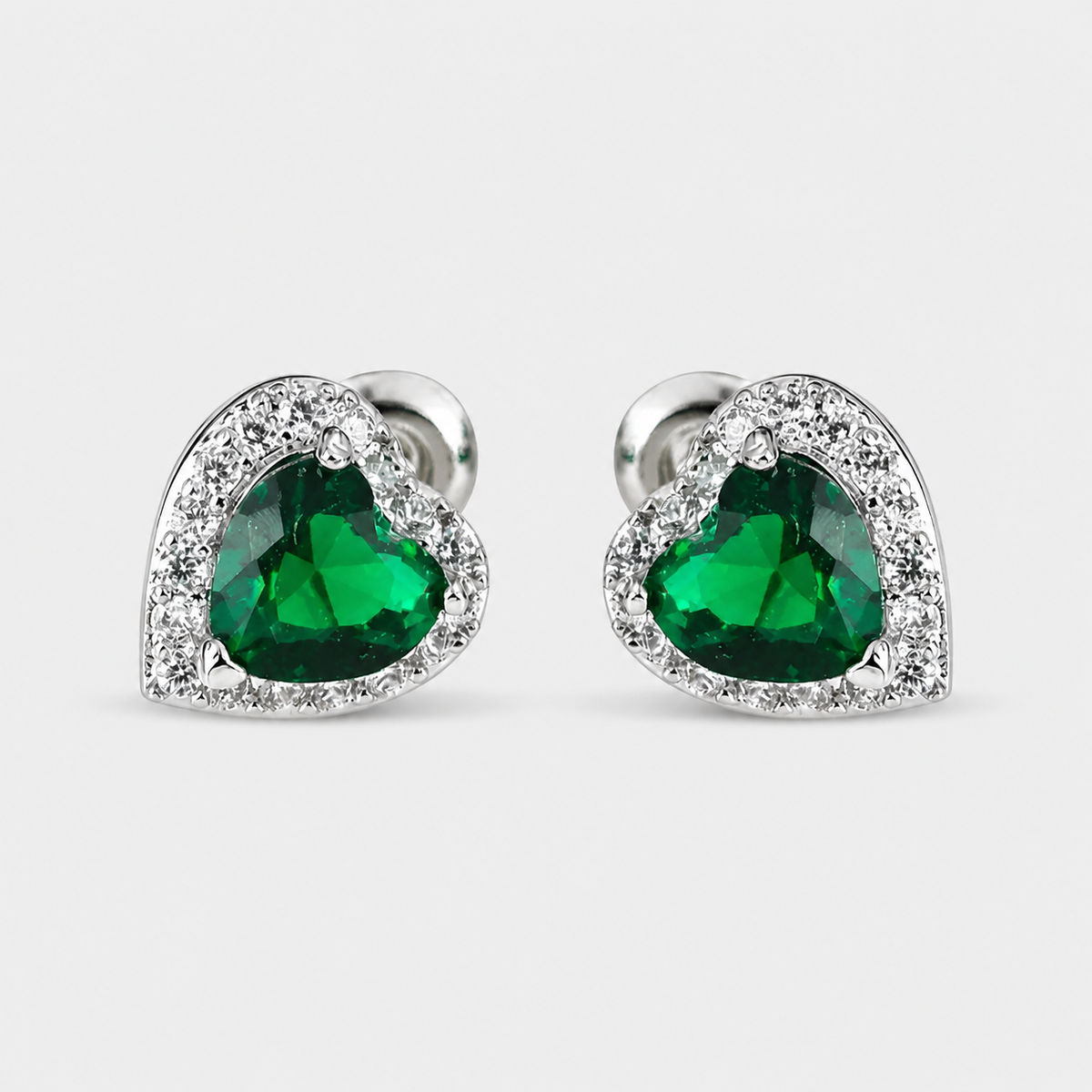 Emerald Heart Halo Stud Earrings