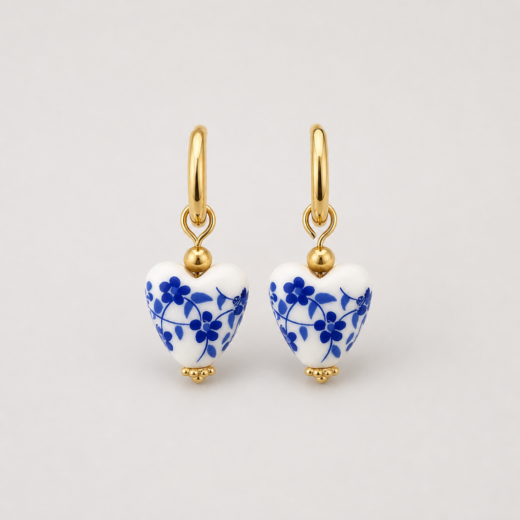Classic Gold Porcelain Heart Earrings