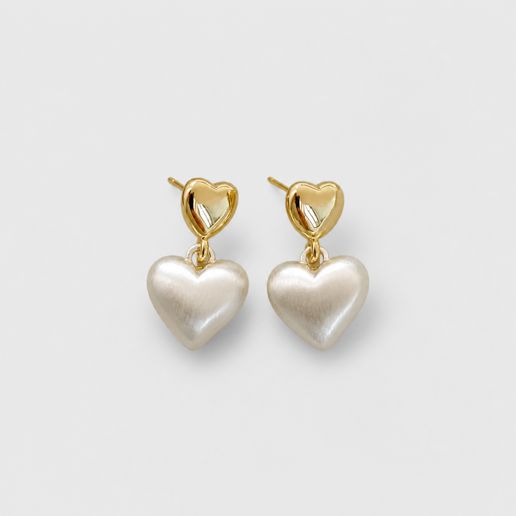 Elegant Gold Pearl Heart Earrings