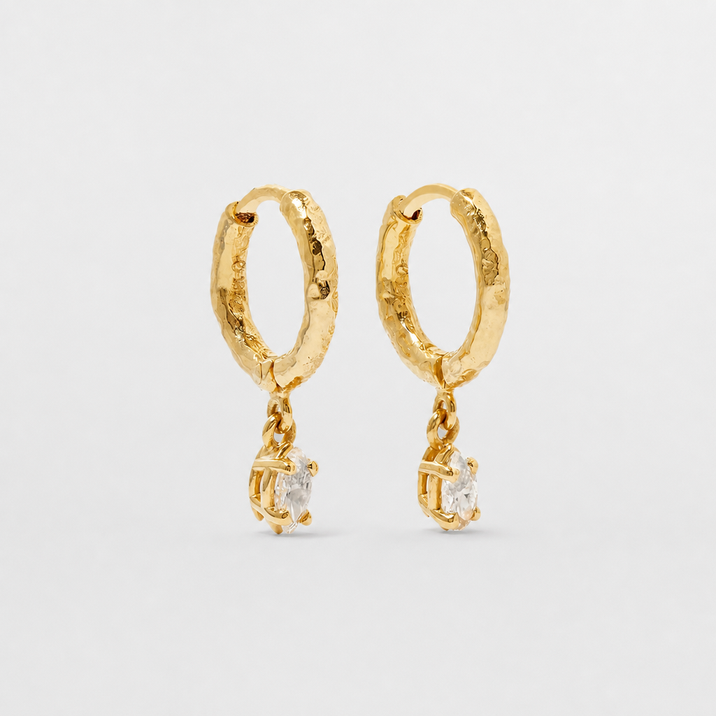 Hammered Crystal Hoop Earrings in Gold