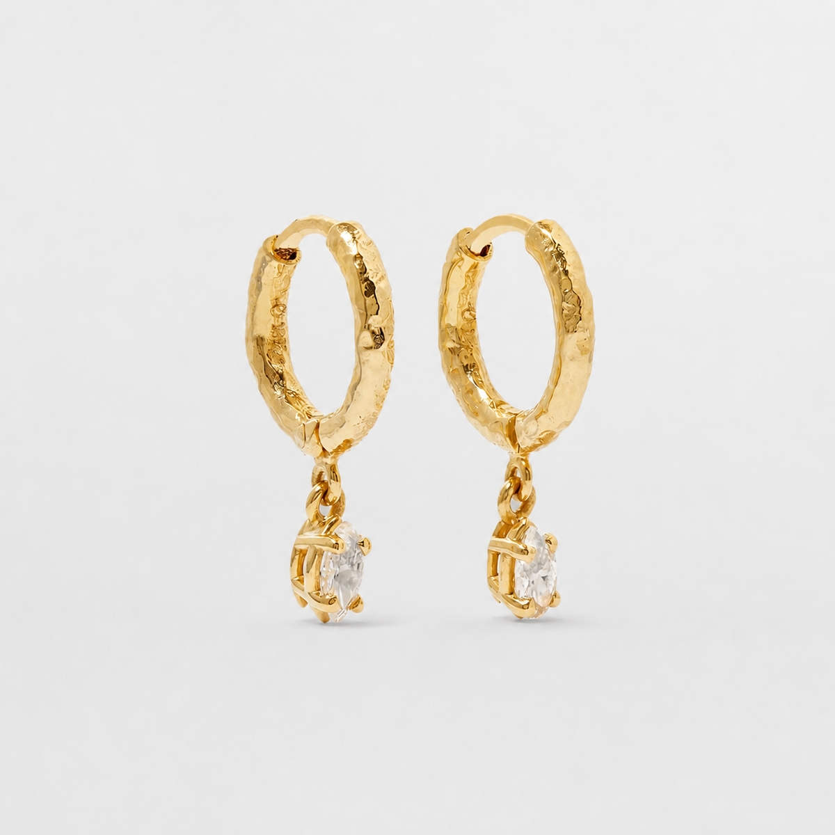 Hammered Crystal Hoop Earrings in Gold