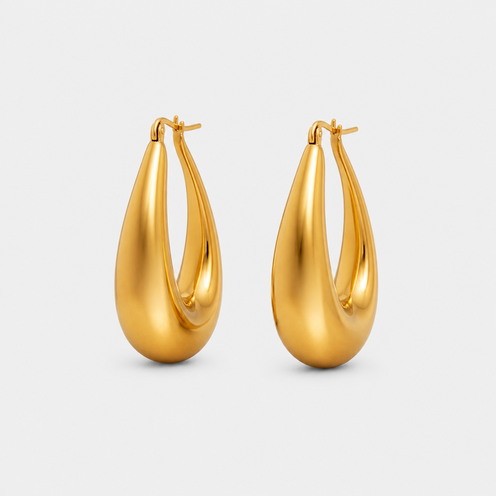 Gold Teardrop Hoop Earrings