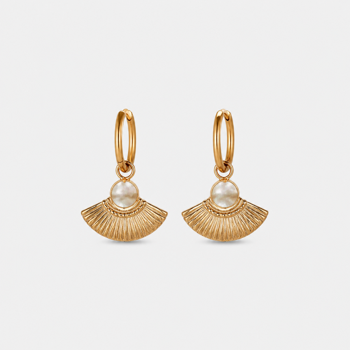 Golden Fan Drop Hoop Earrings