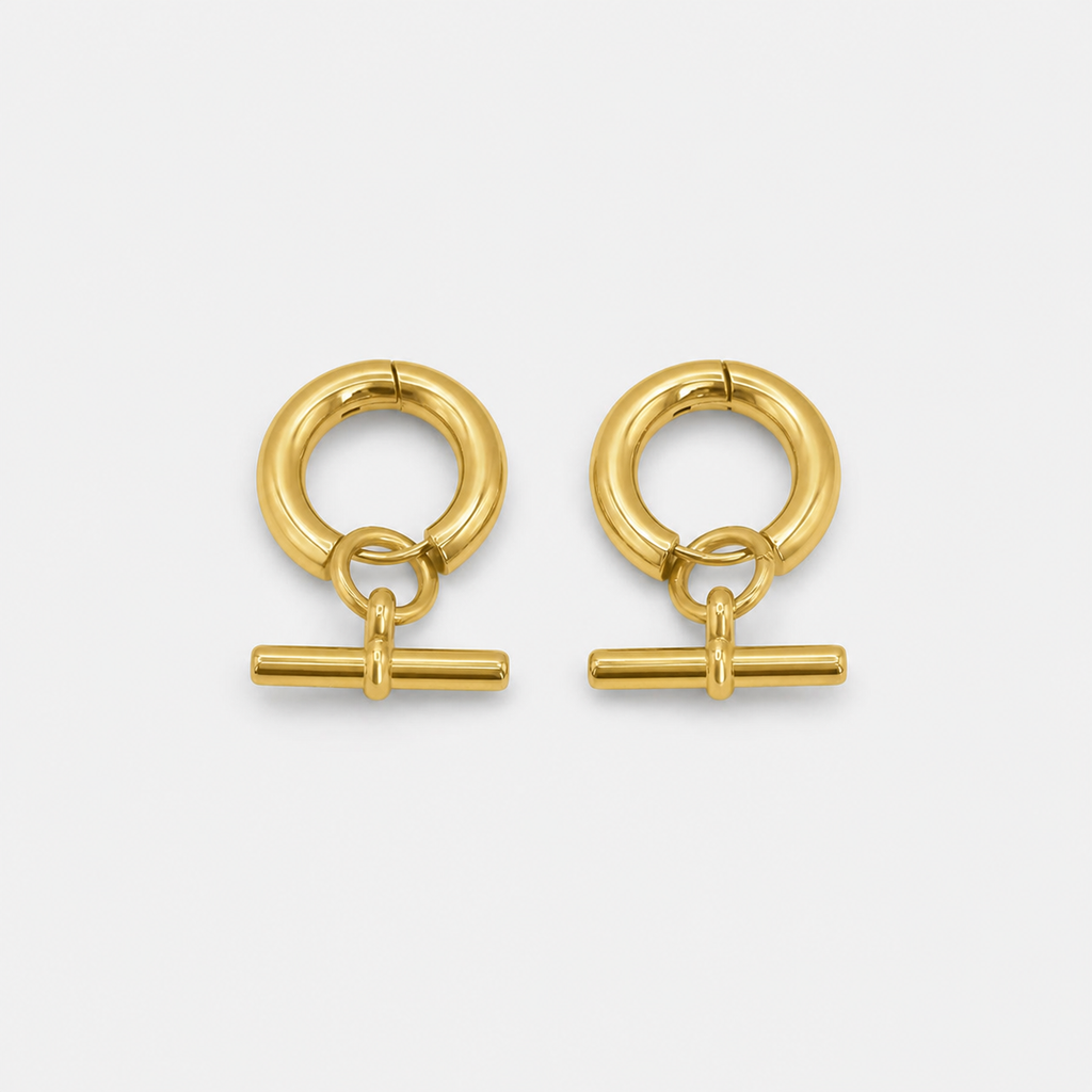Elegant T Bar Gold Hoops