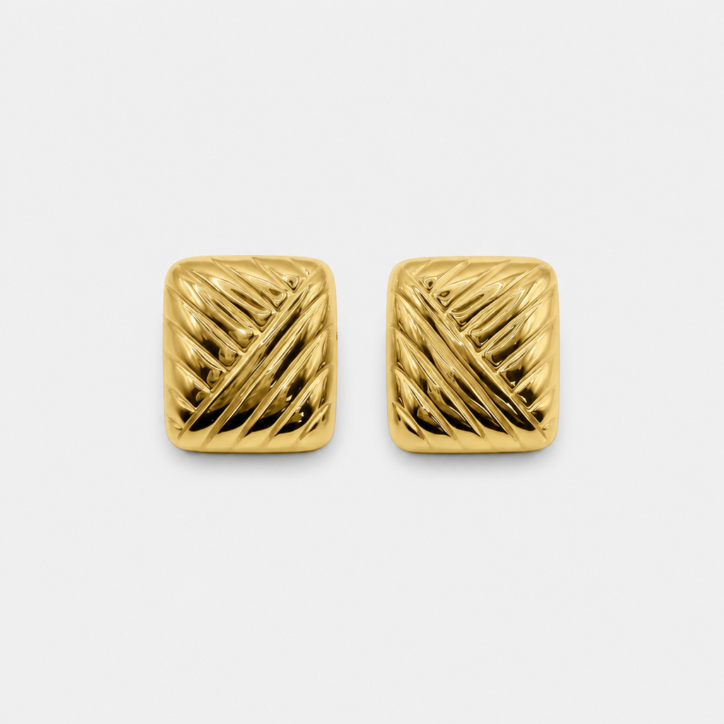 Vintage Gold Rectangle Stud Earrings