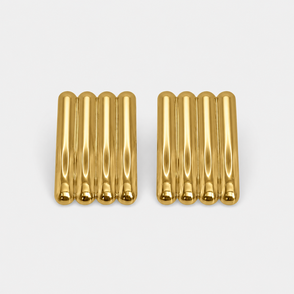 Artistic Gold Long Ribbed Earrings