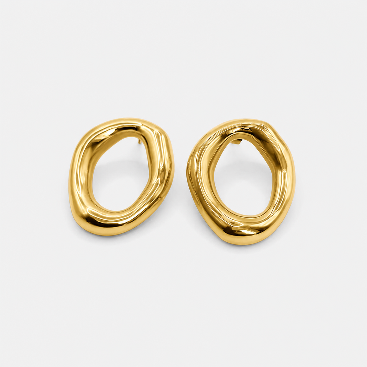 Elegant Curved Gold Open Oval Earrings