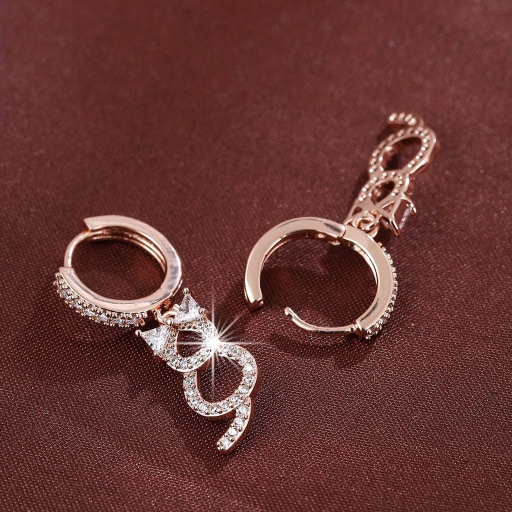 Crystal Cat Dangle Hoop Earrings