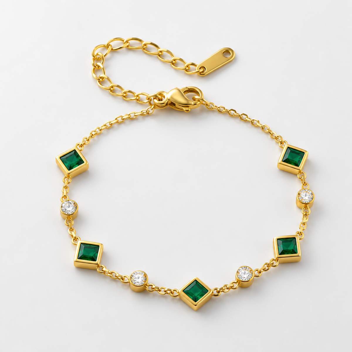 Elegant Emerald Square Station Bracelet