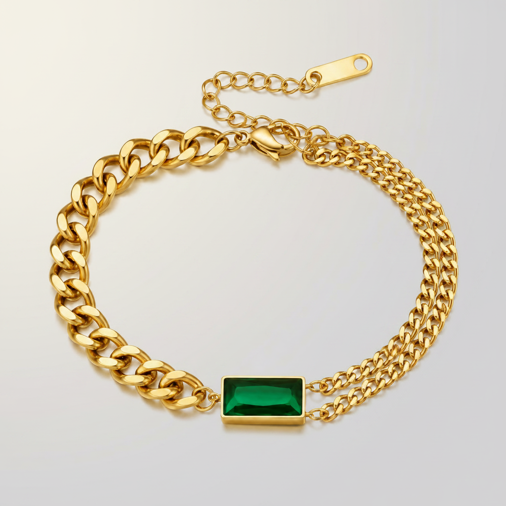 Emerald Bar Chain Bracelet