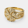 Exotic Floral Zirconia Gold Ring on a clean white studio background
