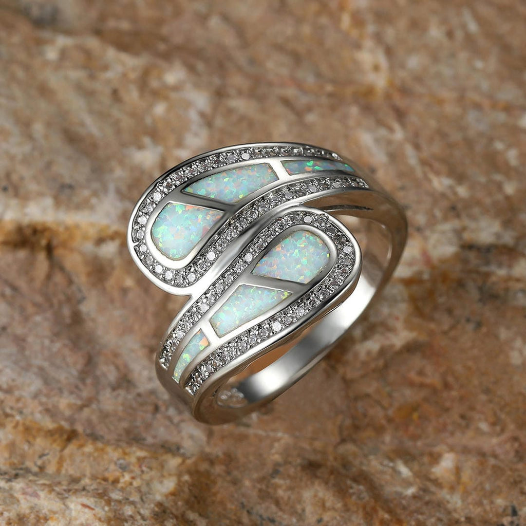 Inlaid Opal Stone Zirconia Ring