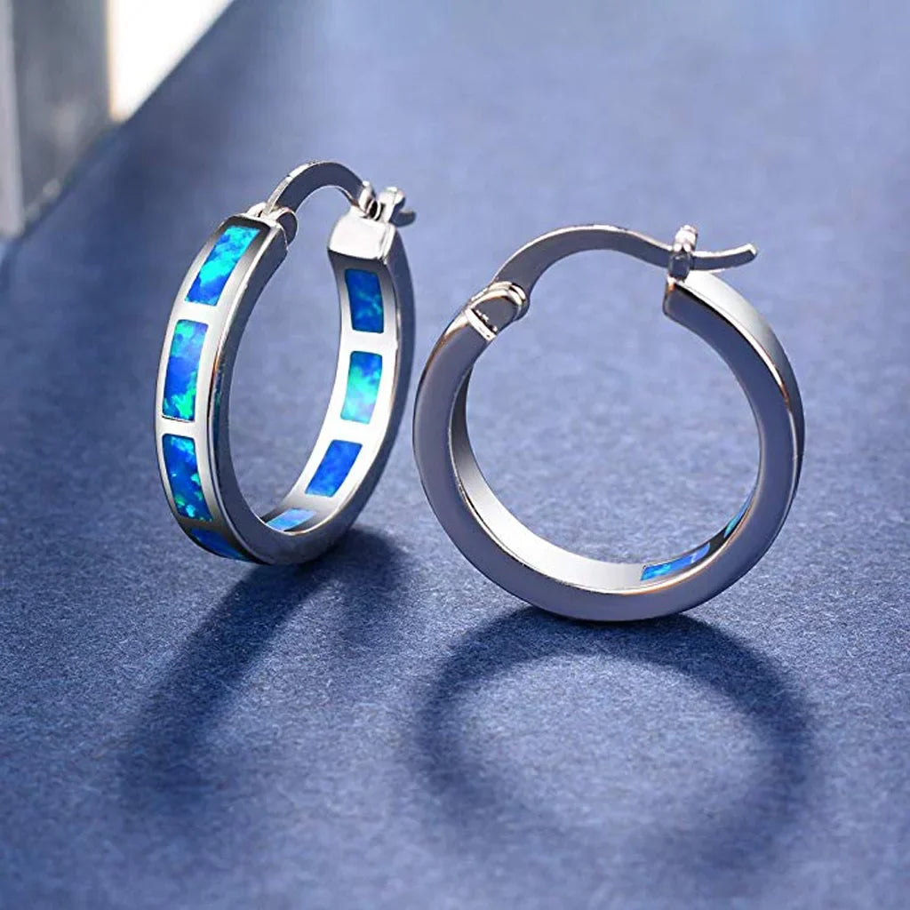 Chic Blue Fire Opal Circle Hoop Earrings