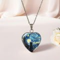 Silver Starry Night Cat Heart Necklace