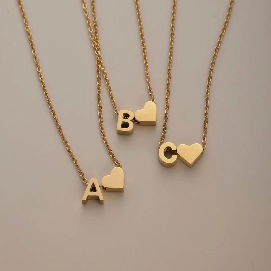 Personalized Gold Initial Heart Necklace