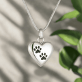 Pet Memorial Urn Necklace Heart-Shaped Pendant with Paw Engraving