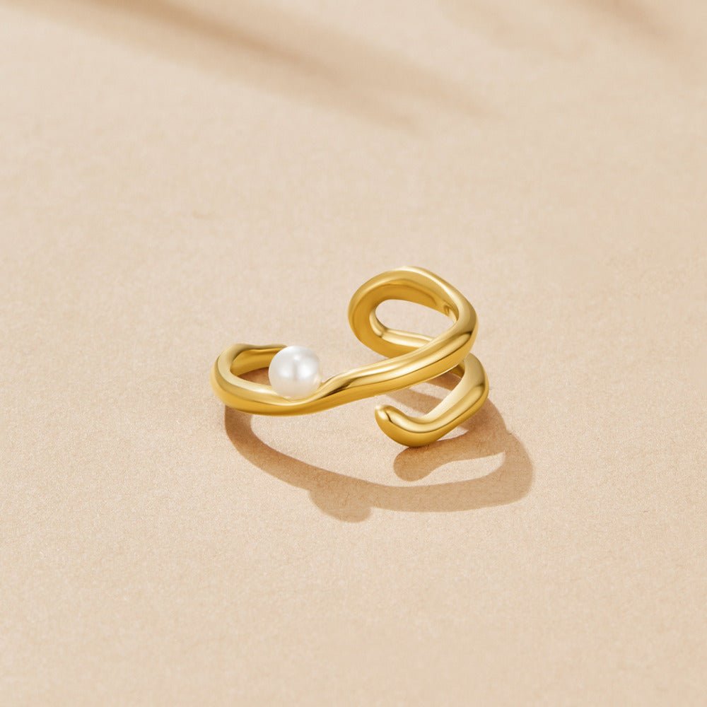 Geometric Gold & Pearl Ring