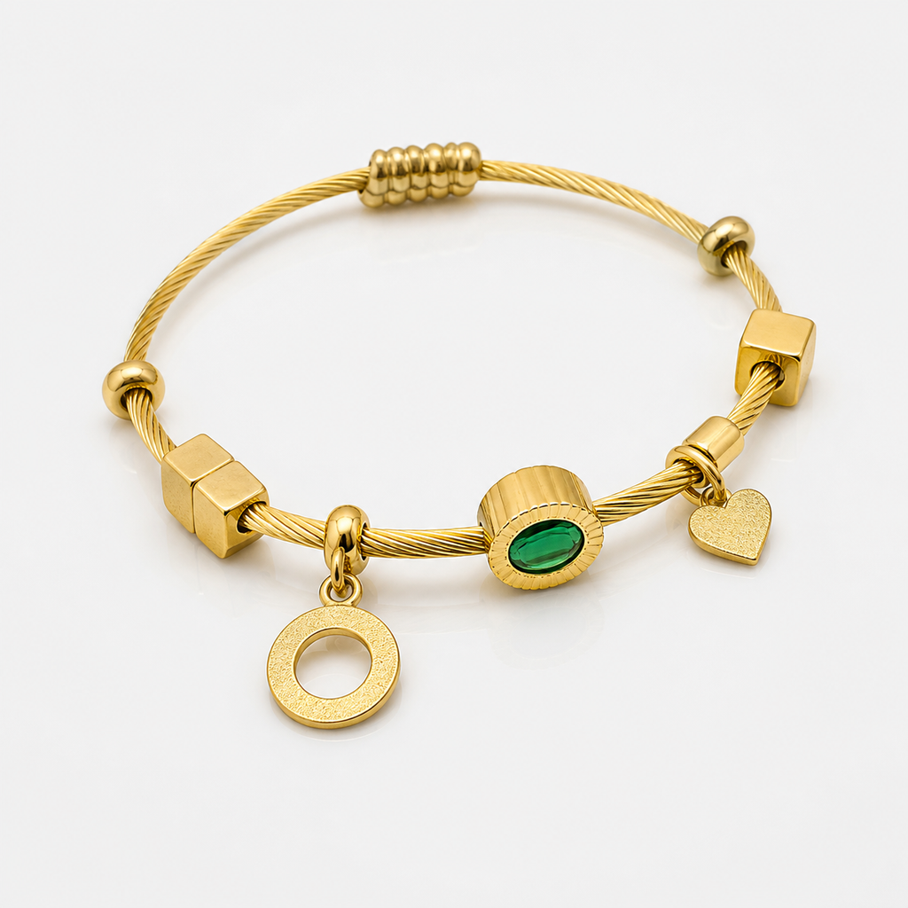 Gold Emerald Charm Bracelet