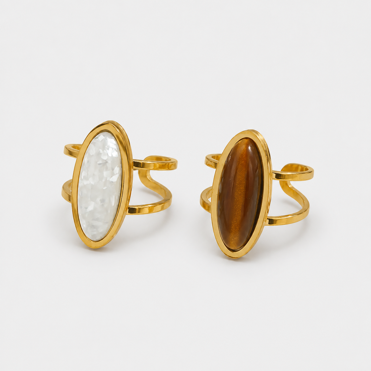 Gold Oval Cabochon Double Ring