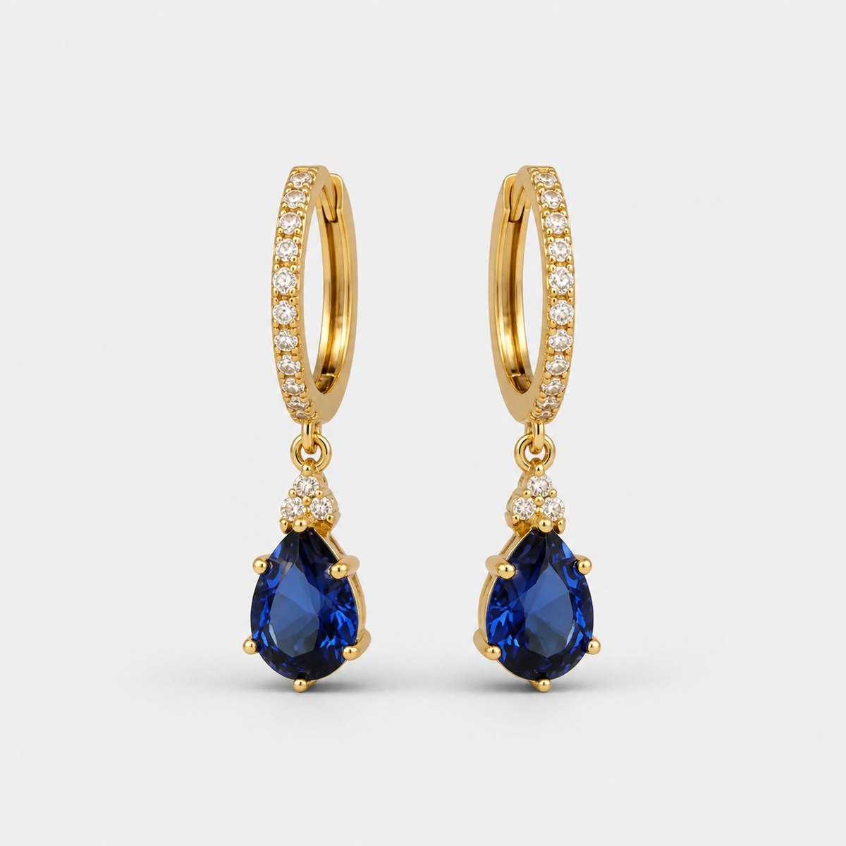 Gold Sapphire Stone Hoop Earrings