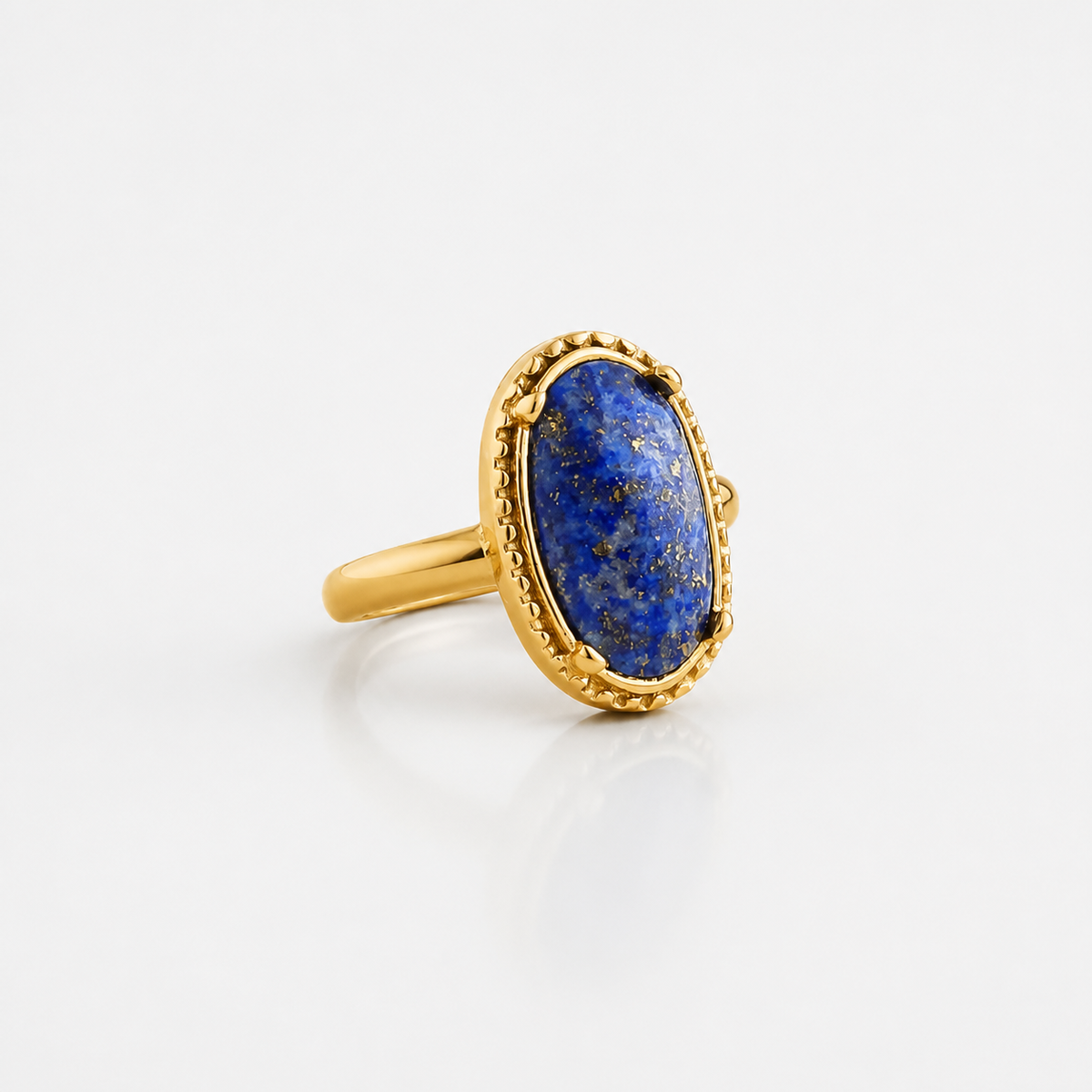 Golden Adjustable Ring with Lapis Azul Stone