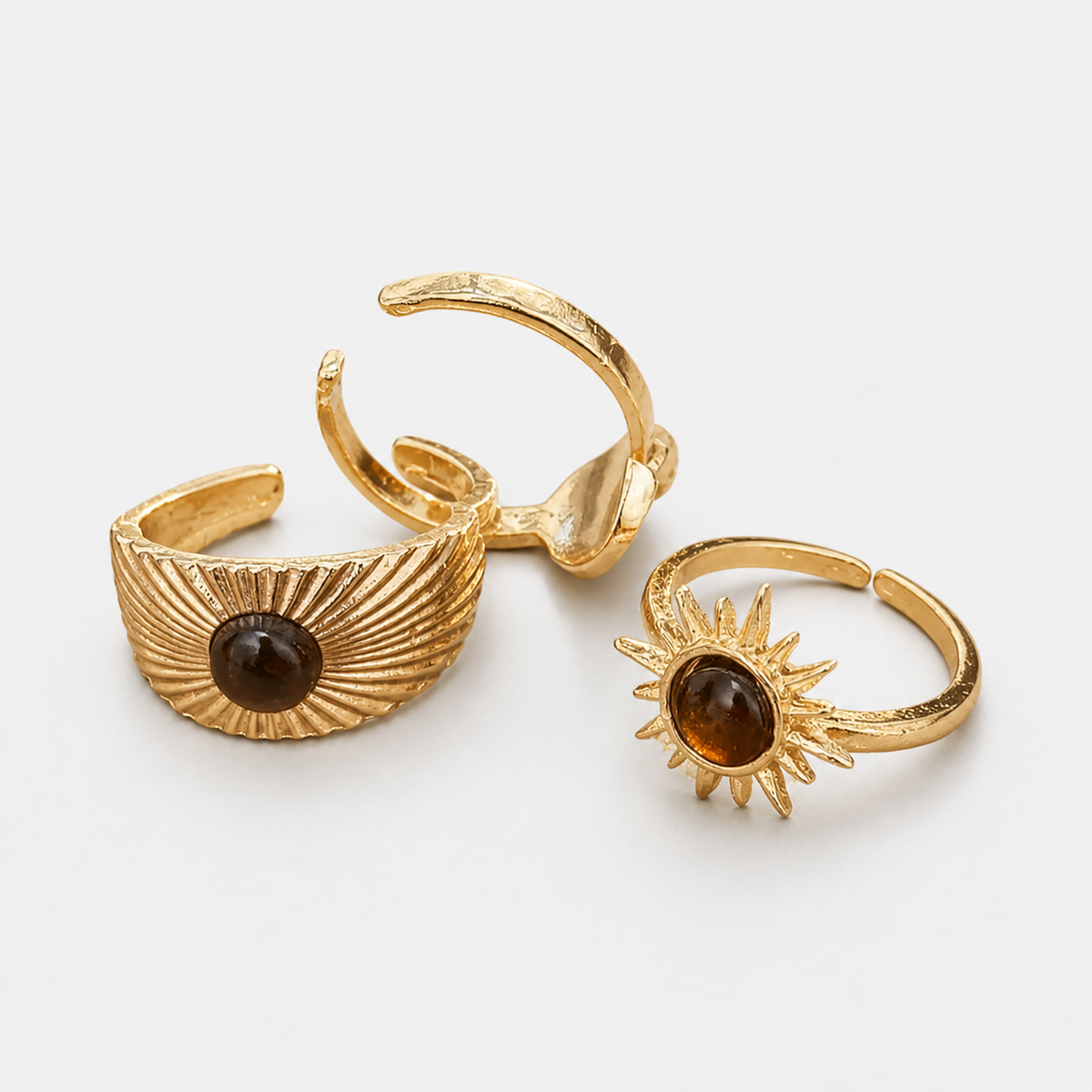 Golden Solar Trio Ring Set