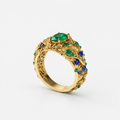 Green & Blue Crystal Gold Ring